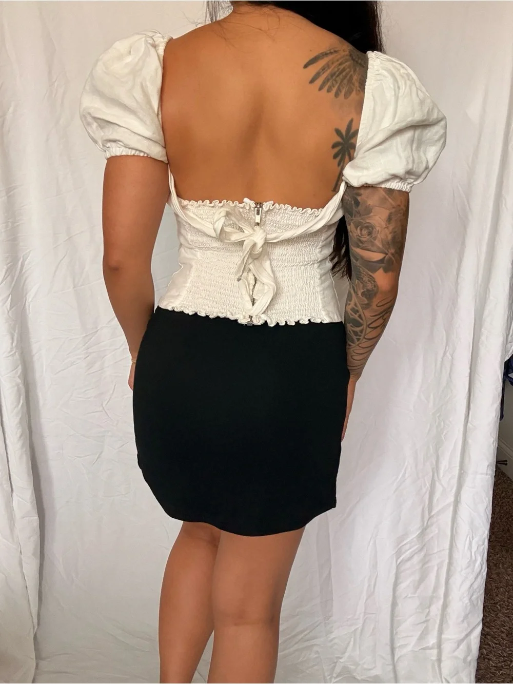 Reformation White Linen Puff sleeve Cottage-core corset top